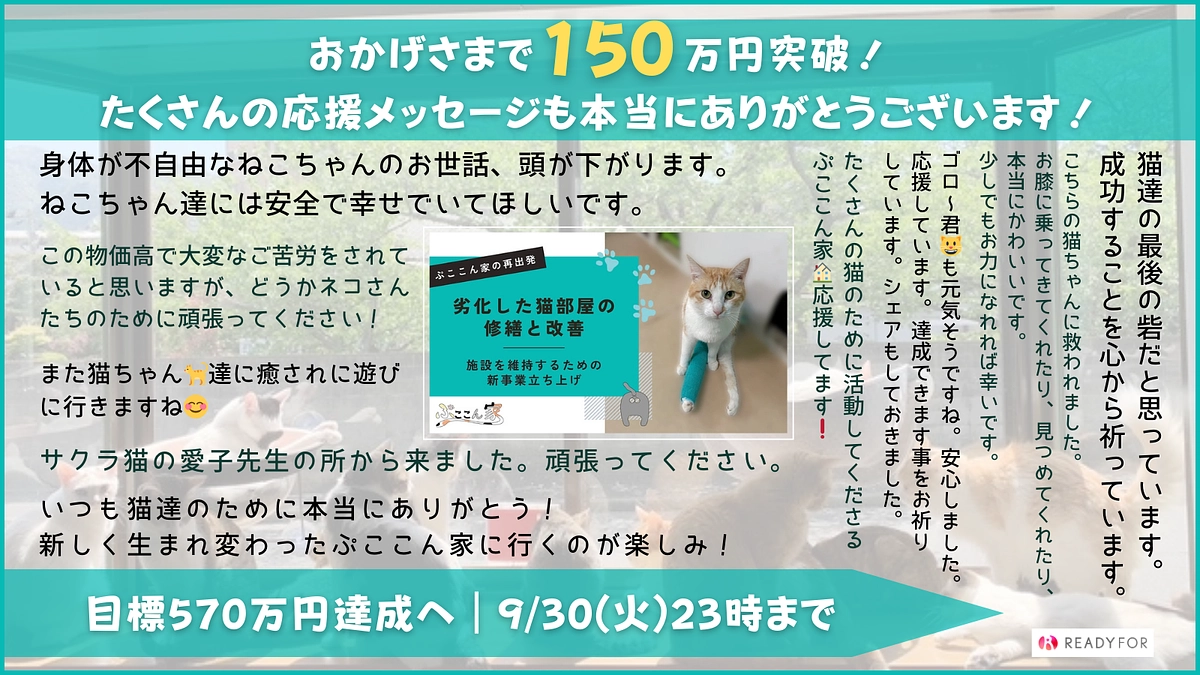 【お礼】150万円突破！引き続き、目標金額570万円に向けてご支援よろしくお願いいたします。