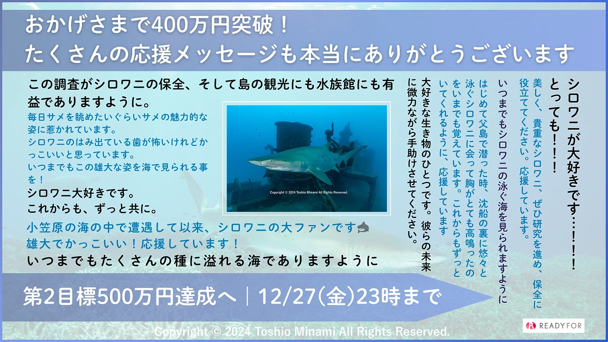 【400万円突破！】皆様からの温かいご支援に心からの感謝を