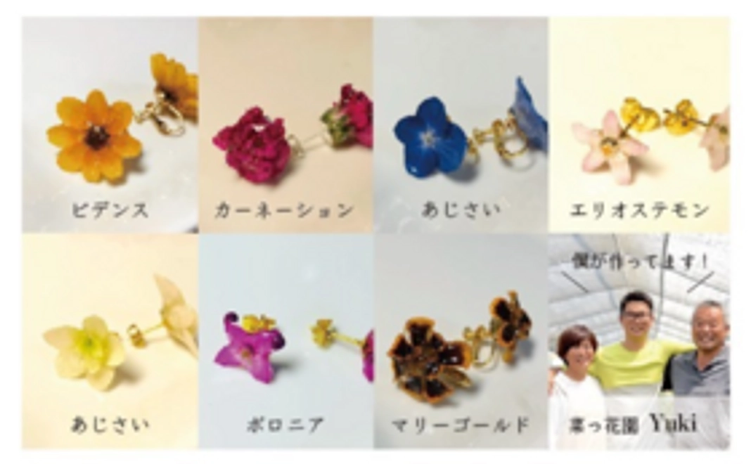 菜っ花園で育てたお花を使って作ったオリジナルのピアス