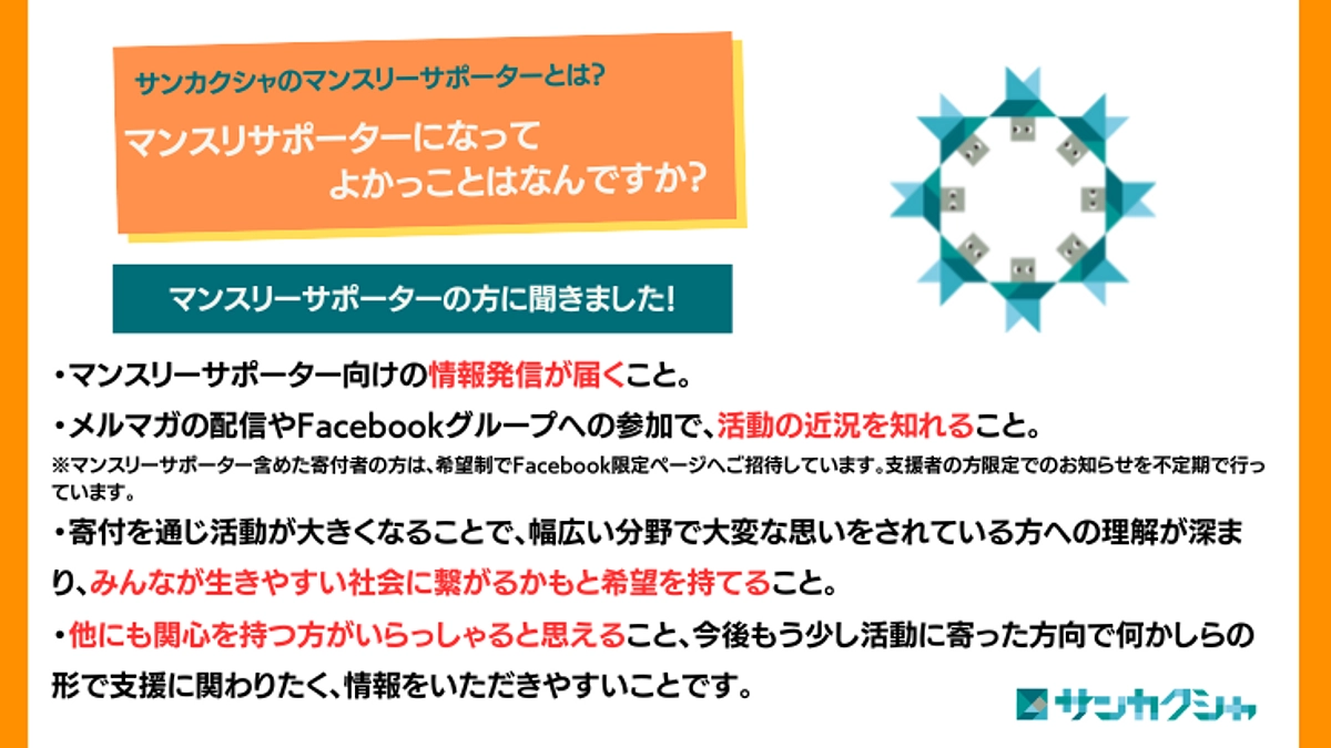 マンスリーサポーターの特典、なってみての感想は？