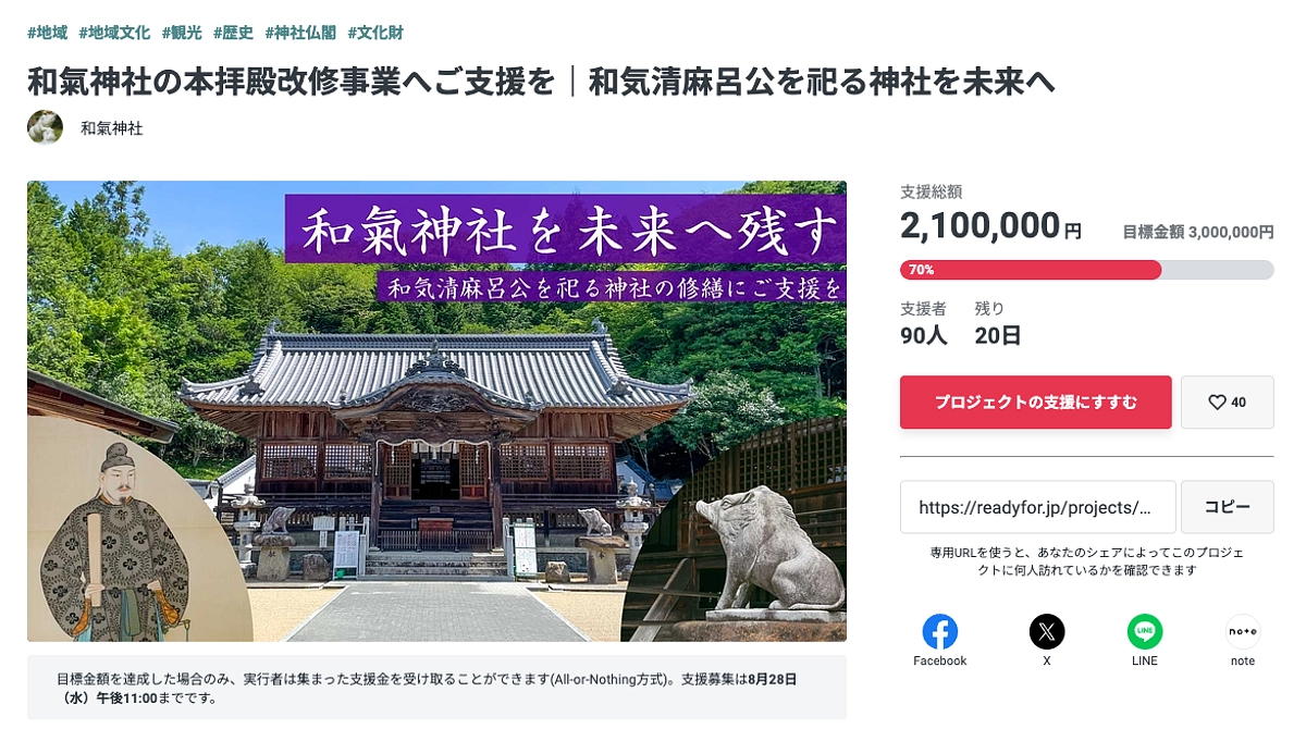 最終日まで残すところ20日となりました。達成までご支援をお願いします。