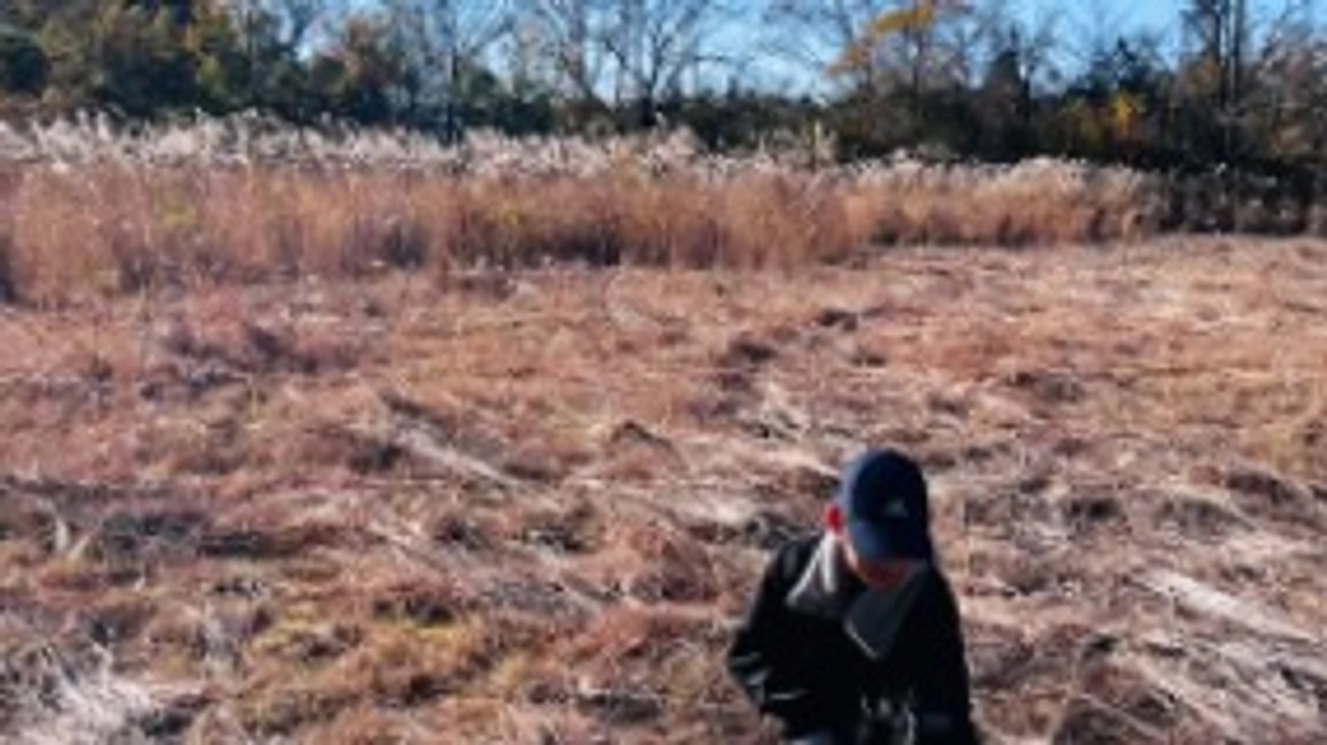 ススキと格闘中