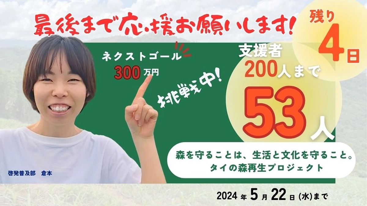 あと4日！ 仲間を増やしたい！目標は支援者２００人！！