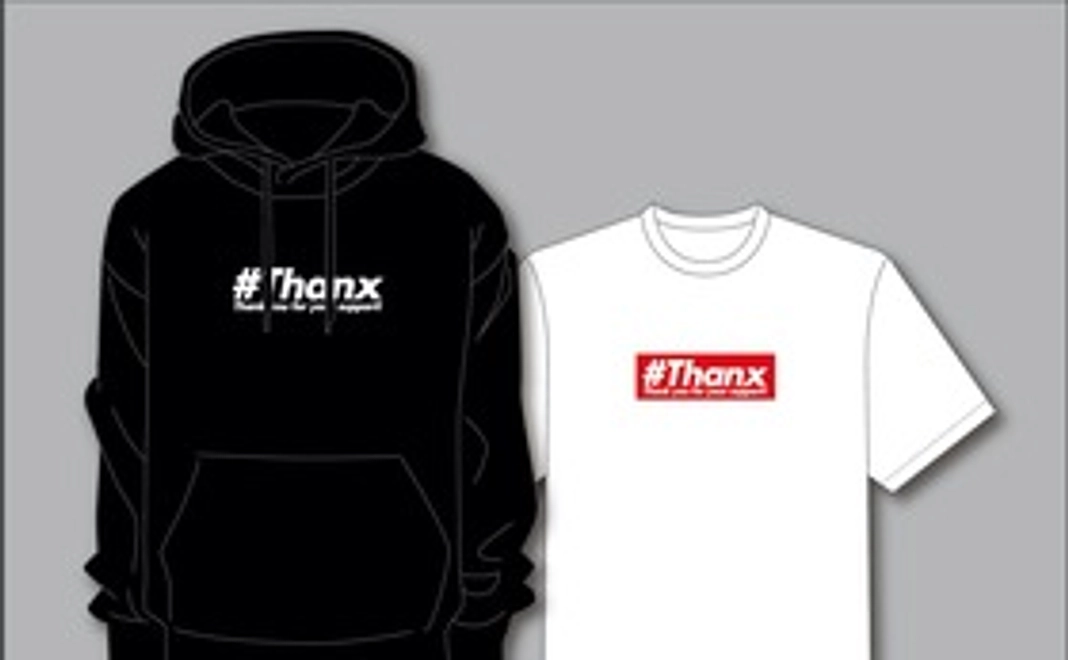 オリジナル#Thanxプルオーバーパーカー（ブラック）＆Tシャツ（ホワイト）