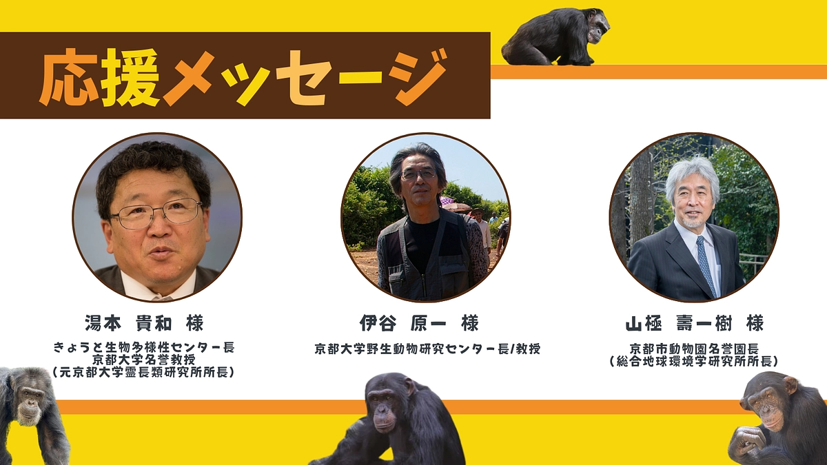 お寄せいただいた応援のメッセージ（山極 壽一様、伊谷 原一様、湯本 貴和様）