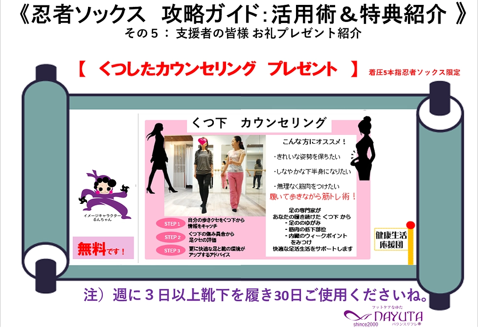 忍者ソックス攻略ガイド：履き方＆特典紹介！ その５： 支援者の皆様お礼プレゼント紹介