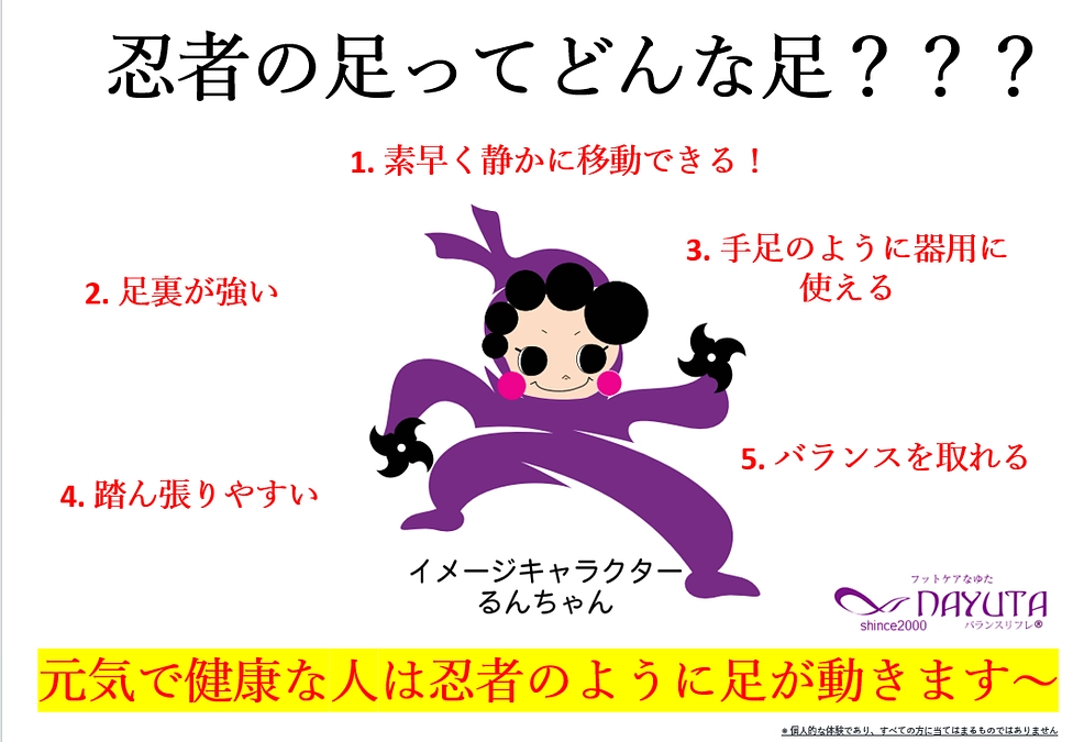 忍者足の特徴だよ〜　皆さんの足はいかがでしょうか？