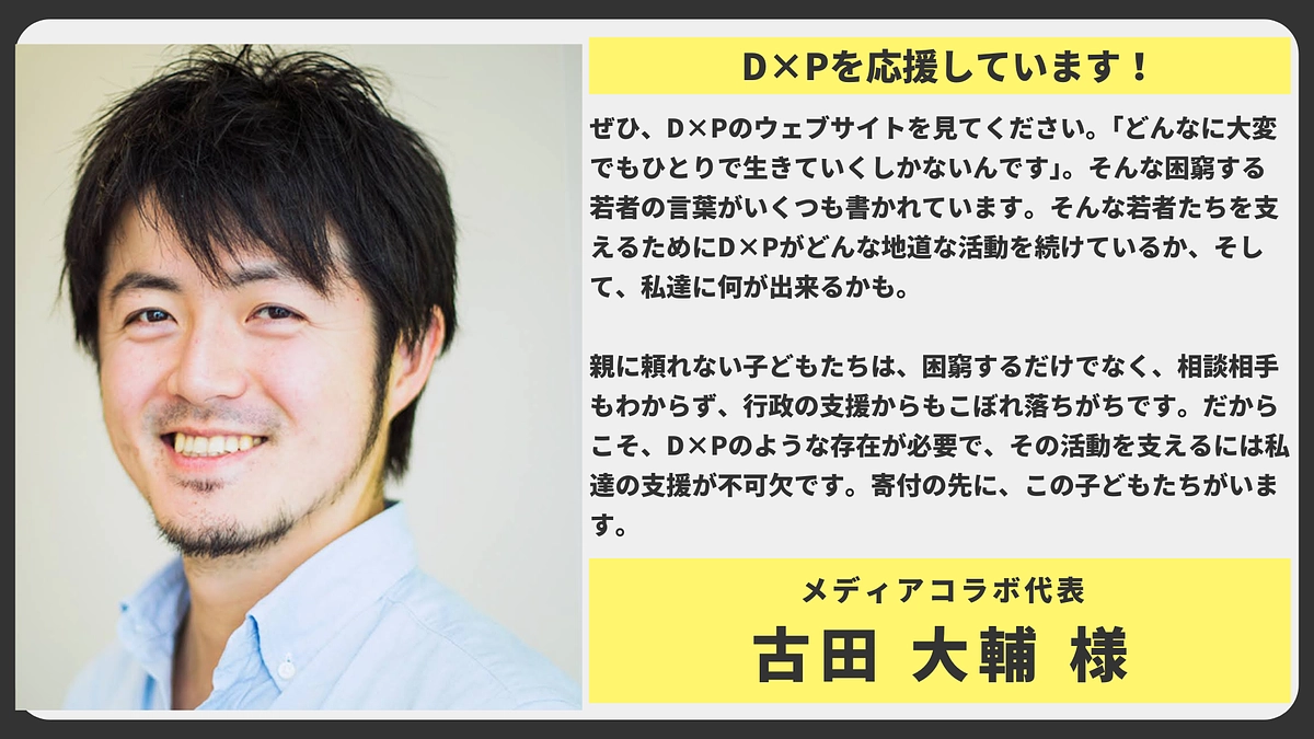 【応援メッセージ】メディアコラボ 代表 古田 大輔 様