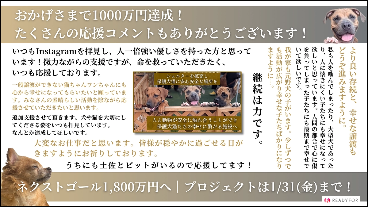 おかげさまで第一目標の1000万円を達成！ネクストゴール1800万円へ向けて！