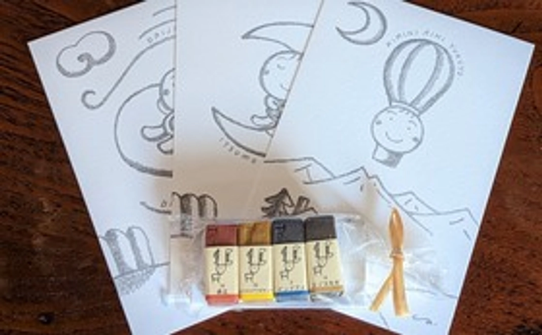 クレヨン4本お任せセット、nuri絵ハガキ3枚セット