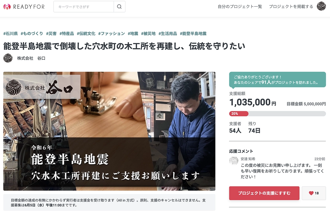 目標金額の20％を達成する事ができました