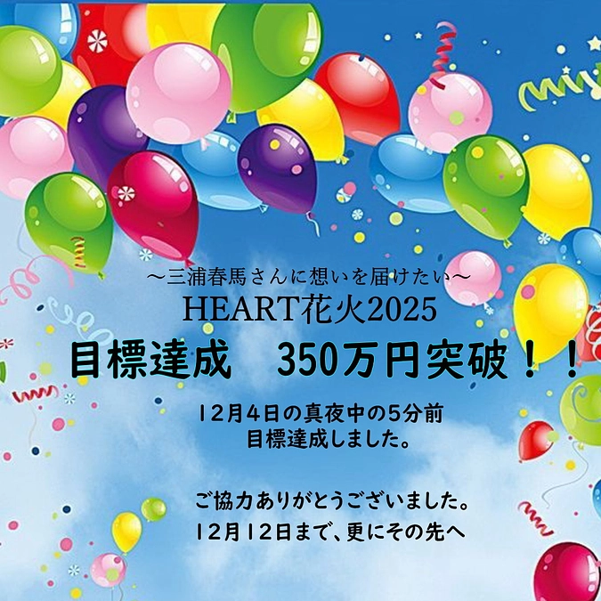 目標達成　350万円突破！　ありがとうございます。