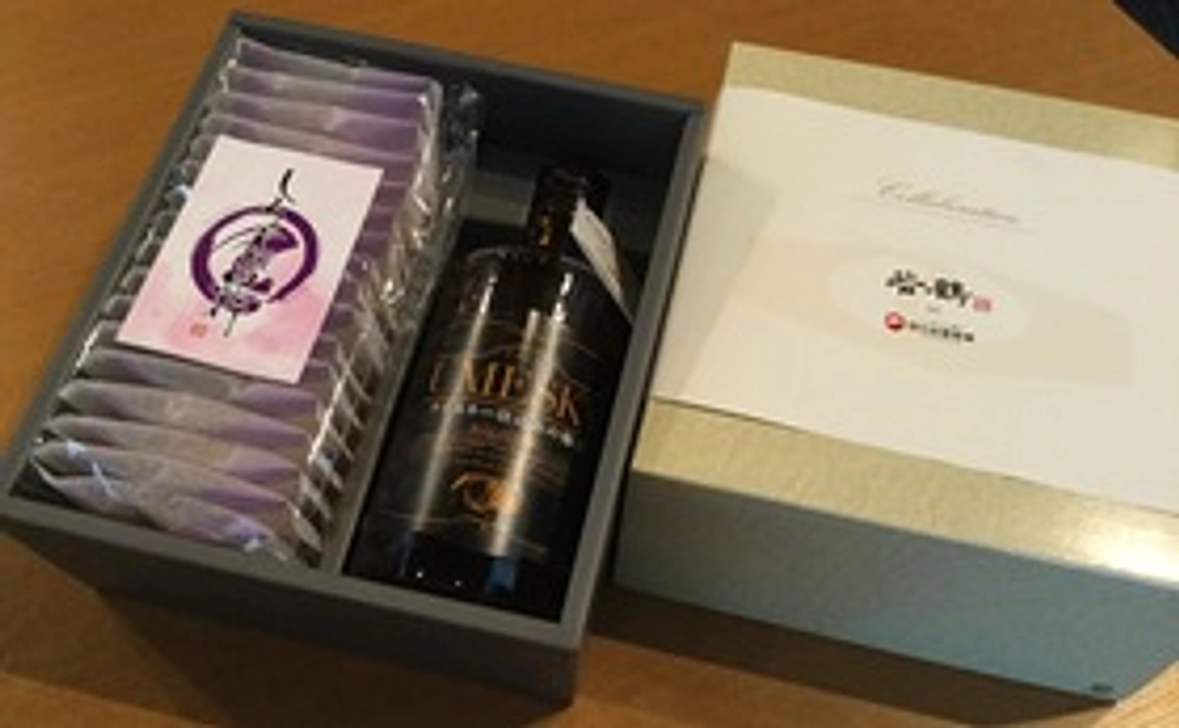 ②ウメスキー（三郎丸蒸留所限定ラベル）＆富山おかき しろえび紀行 コラボレーションパッケージ