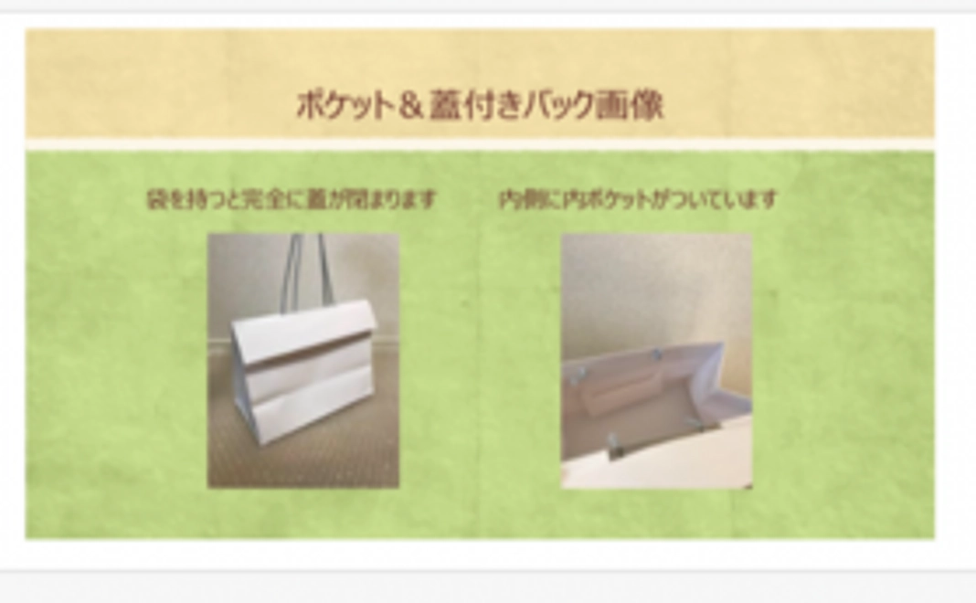 環境問題取組み　３R本当のエコバック　ポケット＆蓋付き紙袋　日本から世界へ