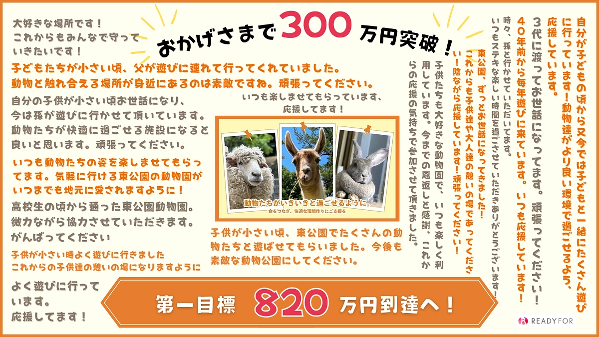 【活動報告⑫】300万円突破しました！ご支援いただいたみなさまからの応援コメントのご紹介いたします！