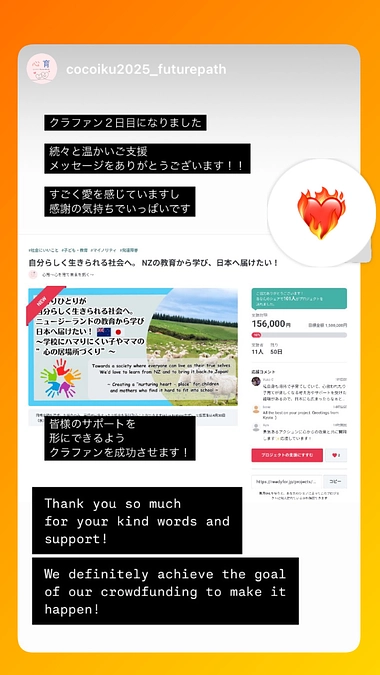 感謝！ご支援がファーストゴールの１０%を超えました！Thank you so much!