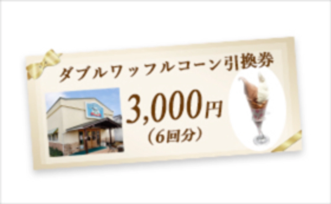 ダブルワッフルコーン引換券（店舗で使用できる）3,000円（6回分）