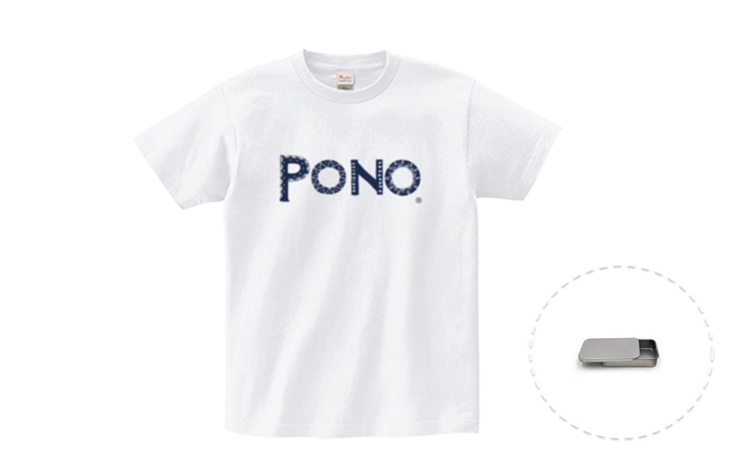 PONOオリジナルTシャツA（白）＋ブリキ製岩塩入れ