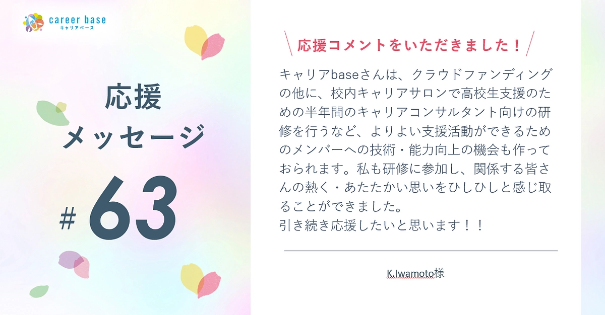  応援メッセージご紹介📣#63 | K.Iwamoto様