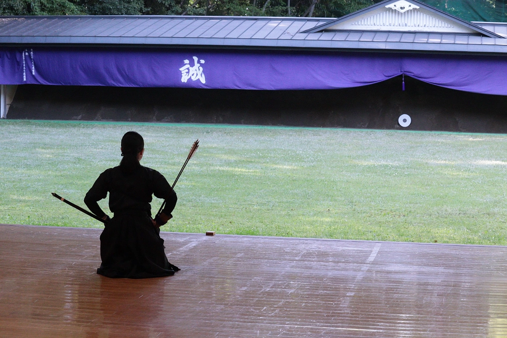 インハイ弓道男子団体戦予選４位通過、午後から決勝トーナメントが始まります。