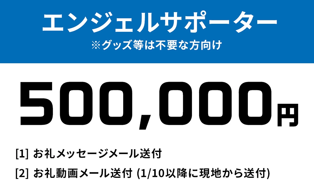 50万円: エンジェルサポーター ※グッズ等は不要な方向け