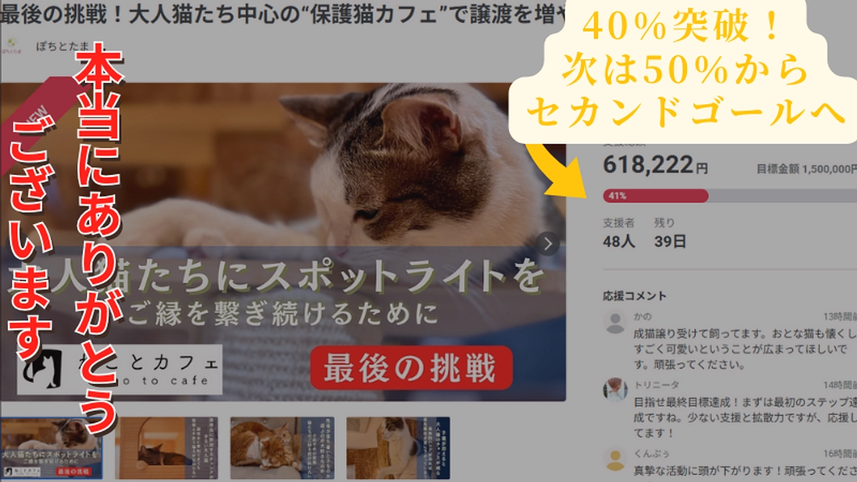 【目標金額達成率40％！】このままの勢いでファーストゴールを駆け抜けたい！