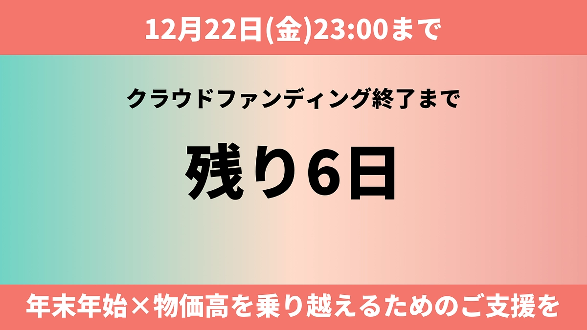 【あと6日】年末年始、困窮する若者のSOSを逃さないクラウドファンディング
