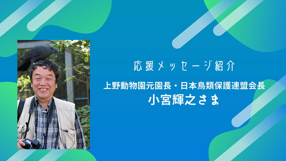上野動物園元園長・日本鳥類保護連盟会長の小宮輝之様から応援メッセージをいただいております！