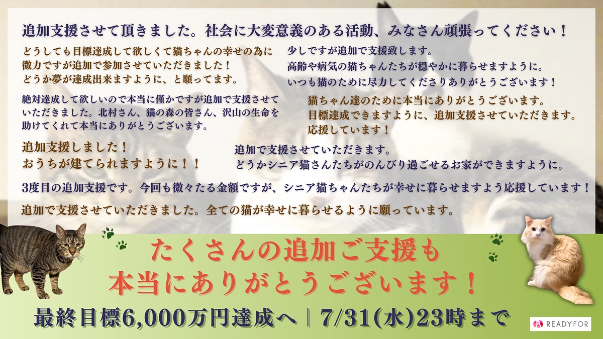 続々と追加のご支援もたくさんいただいております。本当にありがとうございます！
