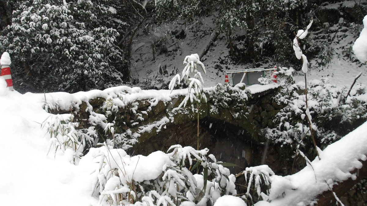 令和7年2月の大雪と梯橋の雪景色