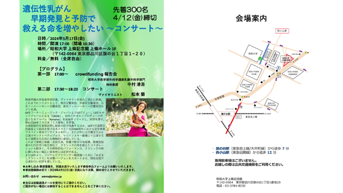 【ご寄付をいただきました方、先着300名限定】5月17日（金）報告会＋コンサートへのご招待