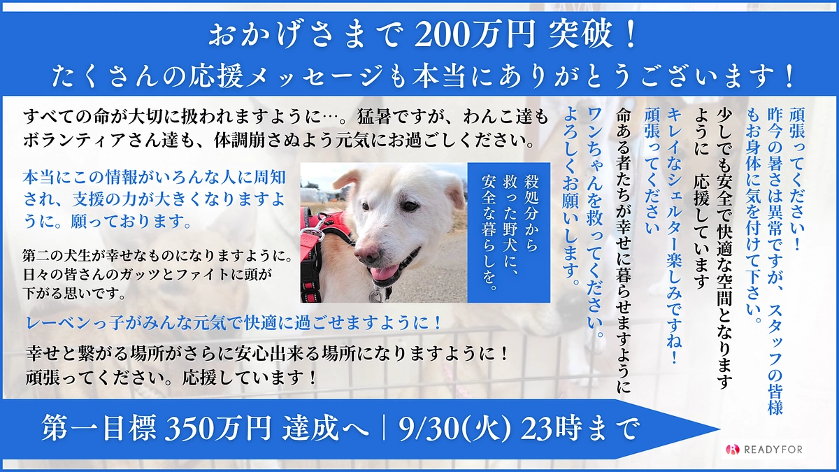 ご支援200万円突破！目標達成まであと150万円、温かい応援に心から感謝します！