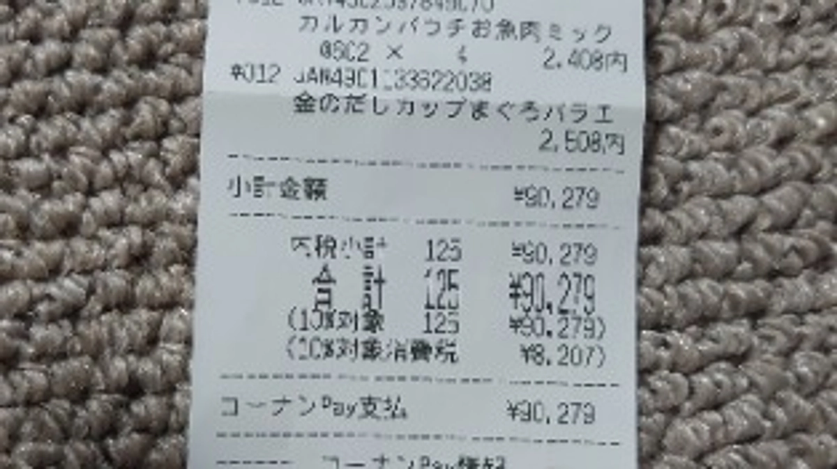 支援金でのレシート明細