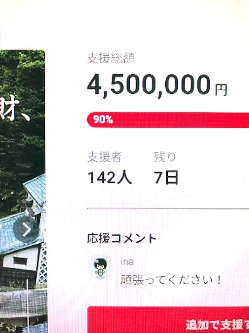 10月１３日目標金額の90％を達成致しました！
