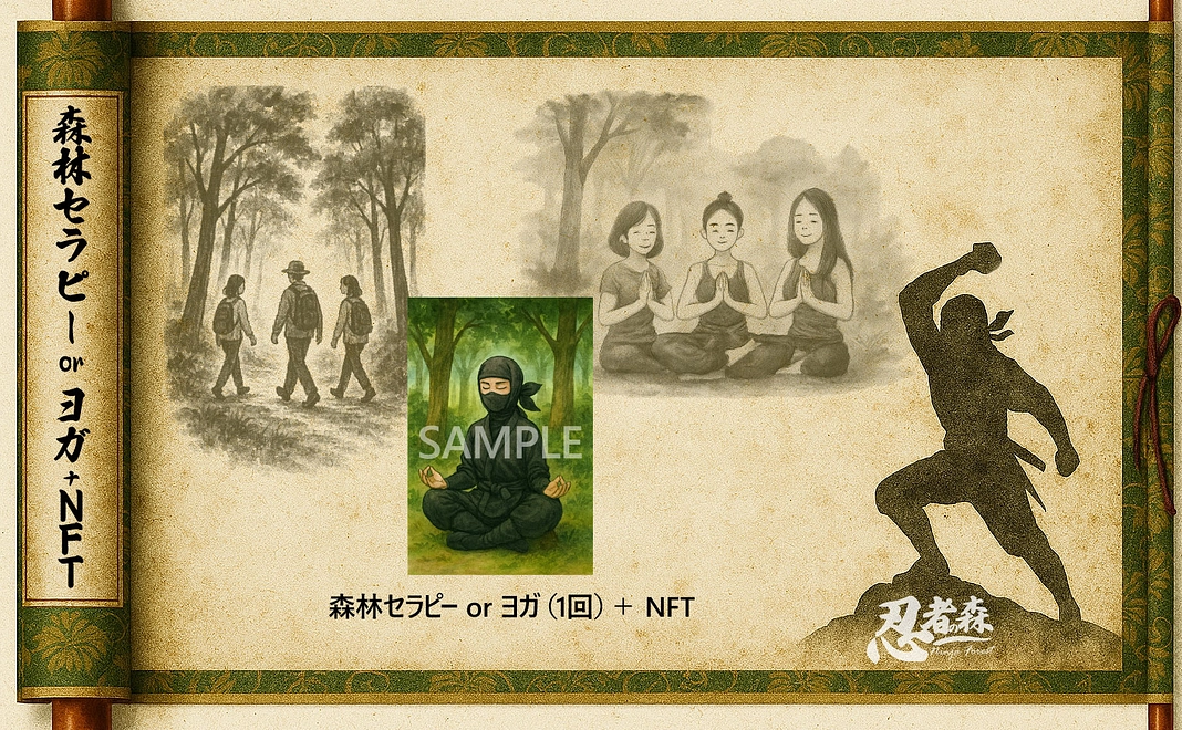 忍者の森のリトリート:森林セラピーorヨガ(1回)+NFT