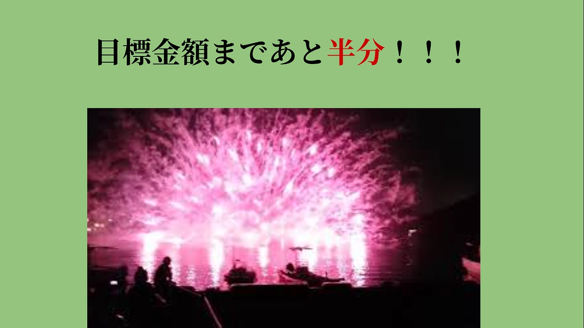 目標金額まであと半分！！ありがとうございます！！