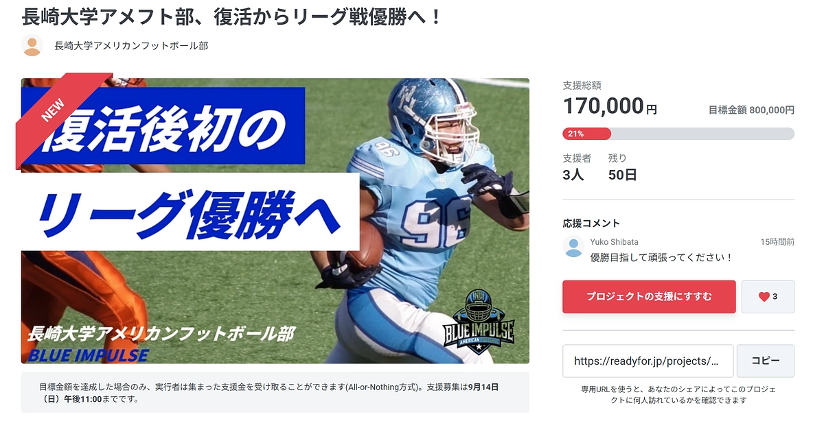 目標金額の２０％を達成しました！