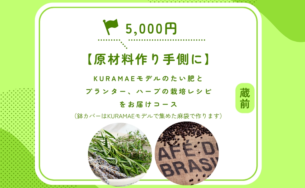 【原材料作り手側に】KURAMAEモデルのたい肥とプランター、ハーブの栽培レシピをお届けコース（鉢カバー）