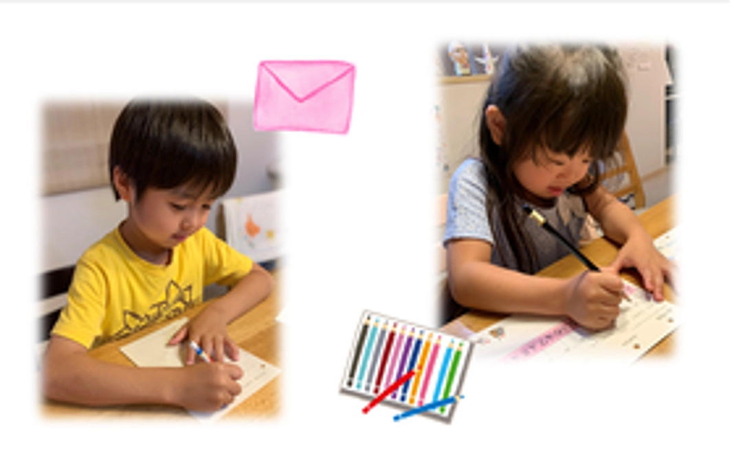 《小間の写真と子ども達からのお礼の手紙》