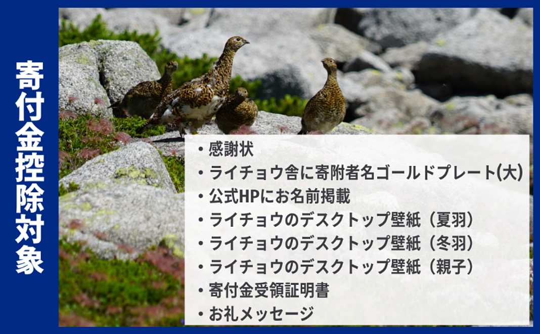 【寄付金控除対象】ライチョウスポンサーコース｜1,000,000円