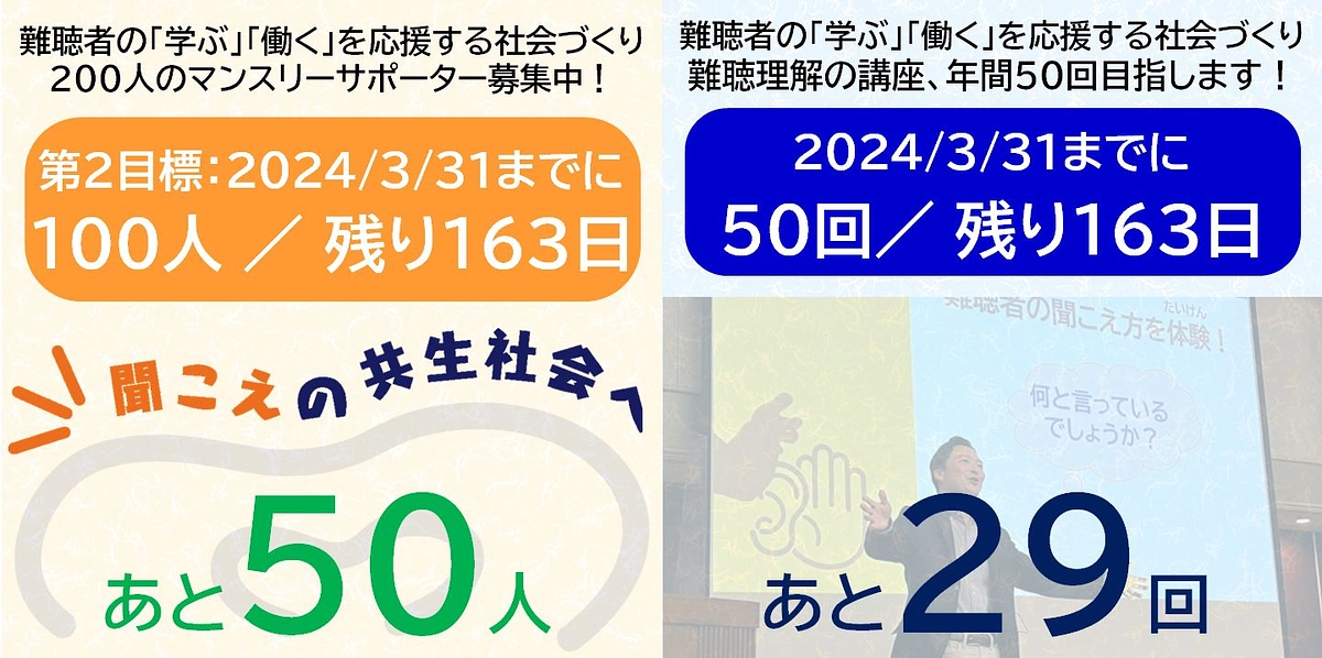 マンスリーサポーター今年度中に100人！半分まで来ました！！