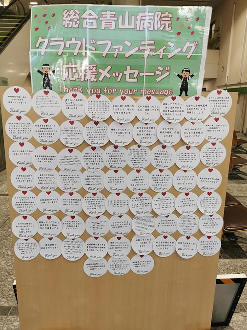 応援メッセージボードの院内掲示とリターンとプロジェクトの進捗状況について