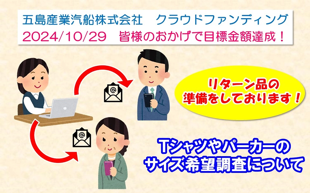 リターン品の準備をしております！Ｔシャツとパーカーのサイズ希望調査について