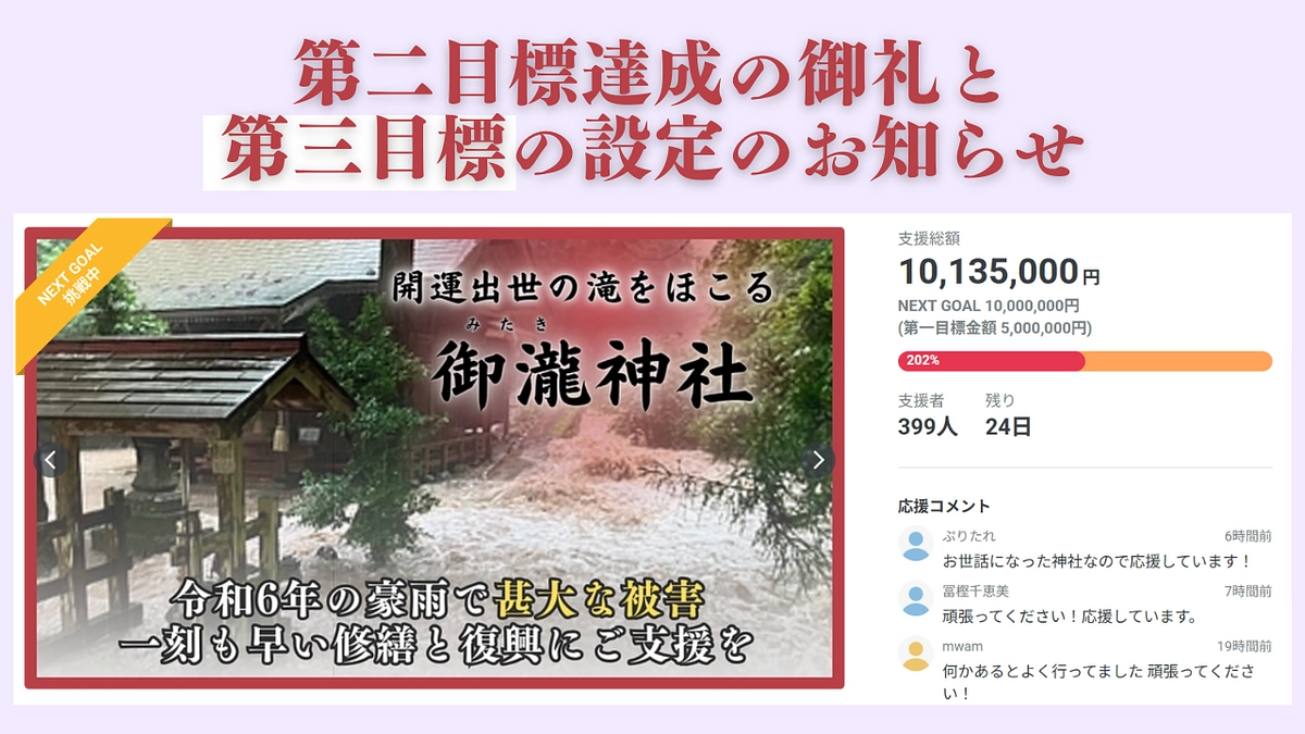 第二目標達成の御礼と第三目標設定のお知らせ