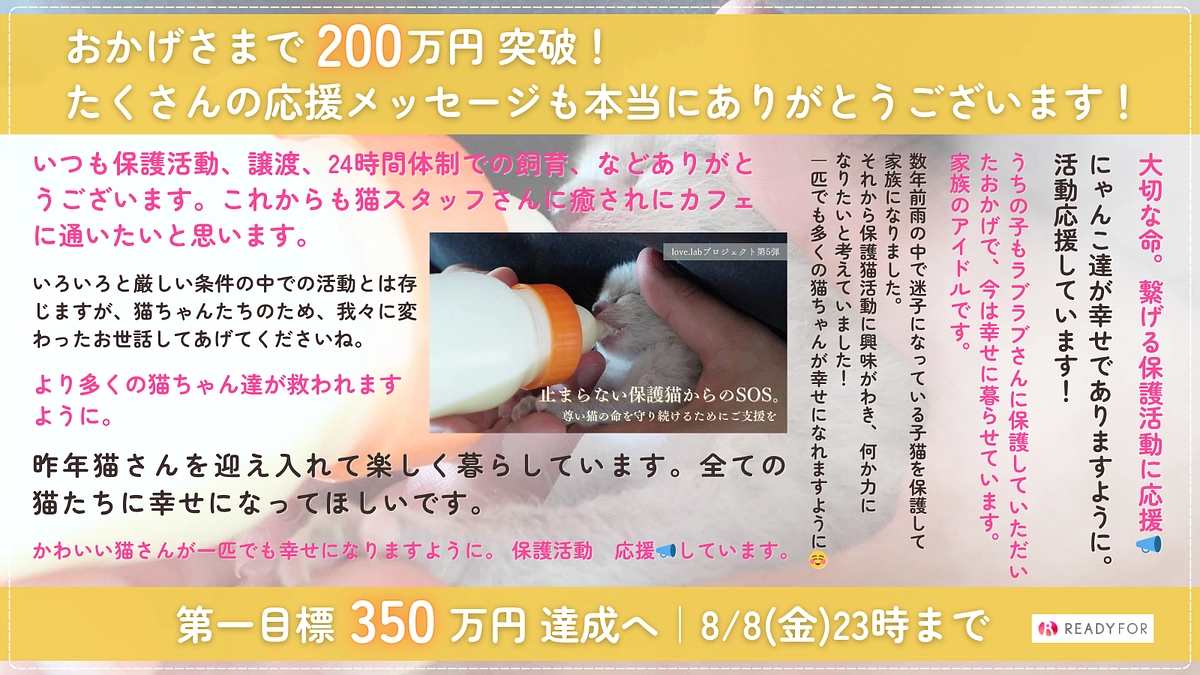 【進捗のご報告】200万円突破！第一目標金額350万円に向けて引き続きよろしくお願いします！