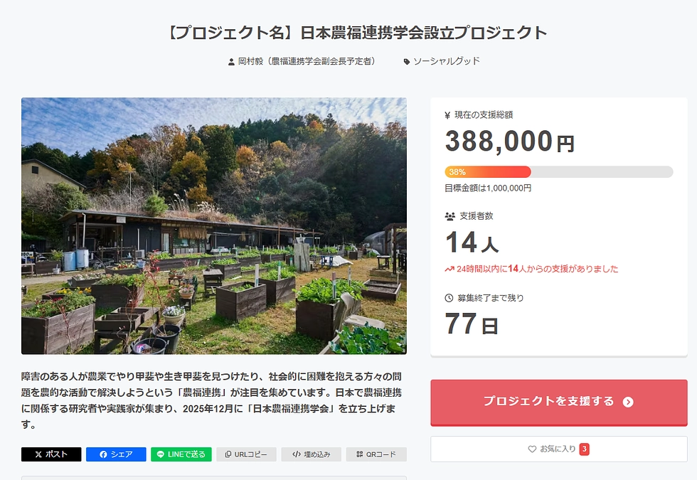 日本農福連携学会設立にあたり、クラウドファンディングを始めました！
