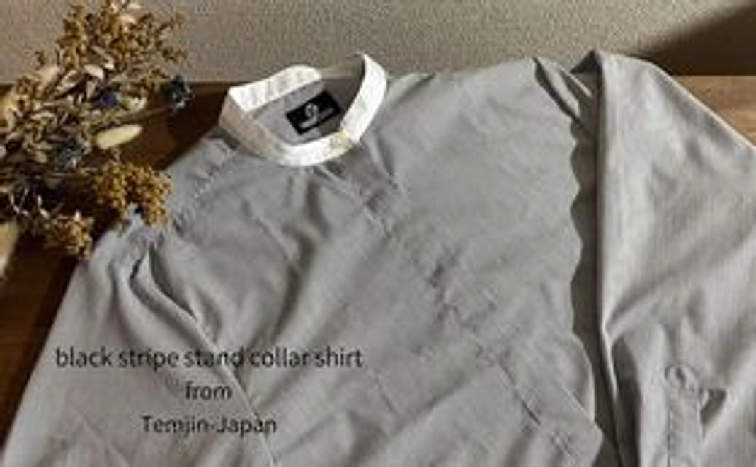 black stripe stand collar shirt (ブラック ストライプ スタンドカラーシャツ)