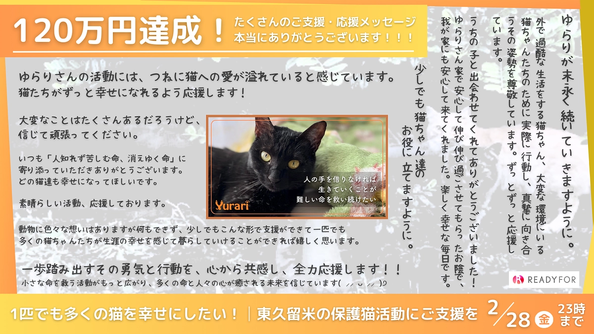 【経過のご報告】120万円を達成しました！たくさんの応援ありがとうございます。