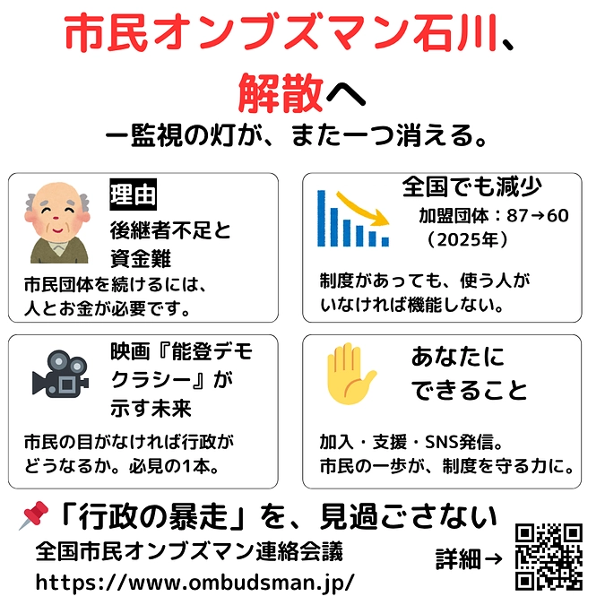 「市民オンブズマン石川」解散と映画『能登デモクラシー』