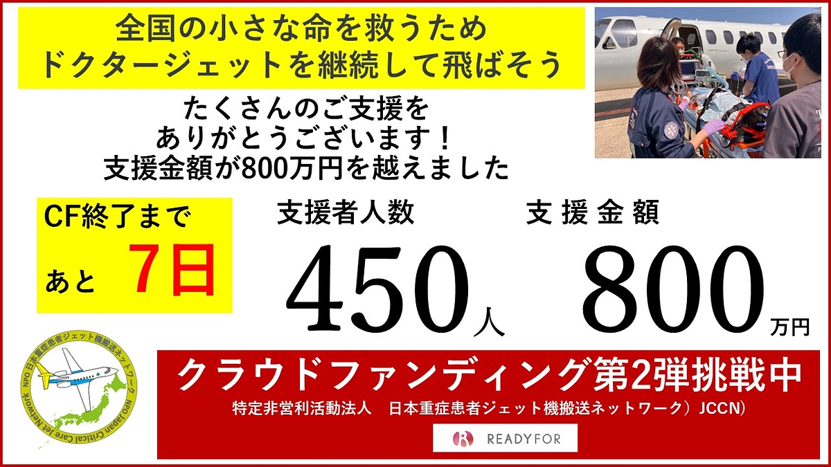 ✈️お陰様で、支援者人数450 人、支援金額　800 万円　を突破しました！✈️